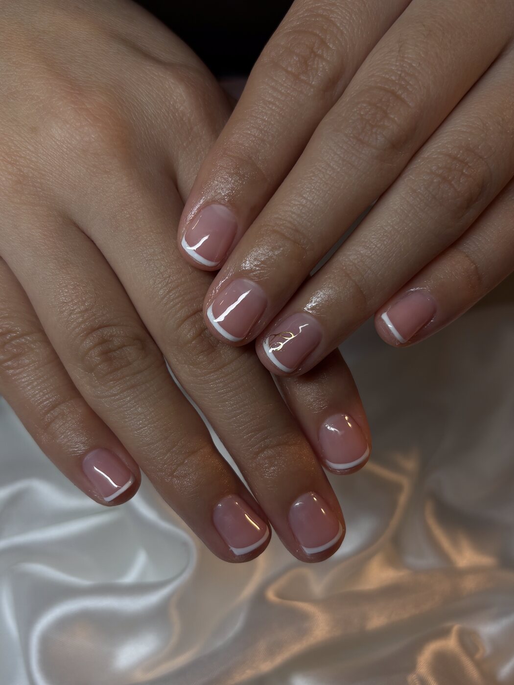 Natural short micro-French gel manicure